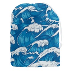 Storm Waves Seamless Pattern Raging Ocean Water Sea Wave Vintage Japanese Storms Print Illustration Drawstring Pouch (3xl) by Ket1n9