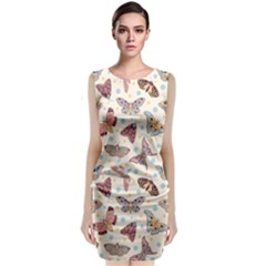 Pattern With Butterflies Moths Sleeveless Velvet Midi Dress by Ket1n9