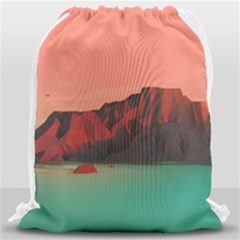 Brown Mountain Illustration Sunset Digital Art Mountains Drawstring Bag (large) by Cendanart