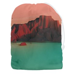 Brown Mountain Illustration Sunset Digital Art Mountains Drawstring Pouch (3xl) by Cendanart