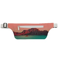 Brown Mountain Illustration Sunset Digital Art Mountains Active Waist Bag by Cendanart