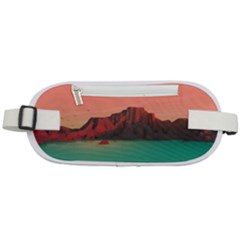 Brown Mountain Illustration Sunset Digital Art Mountains Rounded Waist Pouch by Cendanart
