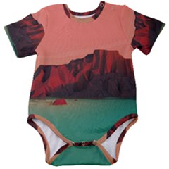 Brown Mountain Illustration Sunset Digital Art Mountains Baby Short Sleeve Bodysuit by Cendanart