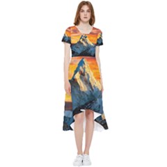 Snow Capped Mountain Himalayas Clouds Landscape Nature High Low Boho Dress by Cendanart
