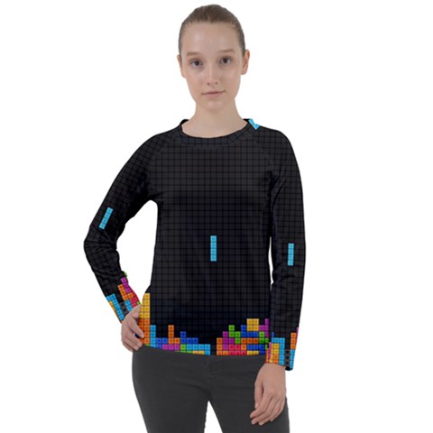 Tetris Game Women s Long Sleeve Raglan T-shirt by Cendanart