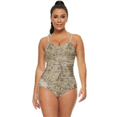 Retro Vintage Gray Map Middle Earth Retro Full Coverage Swimsuit by Cendanart