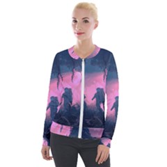 Beeple Astronaut Spacesuit 3d Digital Art Artwork Jungle Velvet Zip Up Jacket by Cendanart