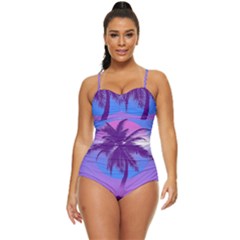 Palm Tree Vaporwave Synthwave Retro Style Retro Full Coverage Swimsuit by Cendanart