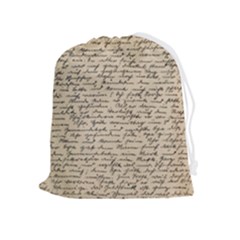 Close Up Photo Of Black Text Old Handwriting Leave Old Script Drawstring Pouch (xl) by Cendanart