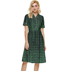 Green Matrix Code Illustration Digital Art Portrait Display Button Top Knee Length Dress by Cendanart