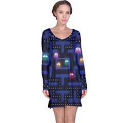 Retro Games Long Sleeve Nightdress by Cendanart