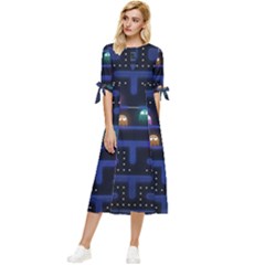 Retro Games Bow Sleeve Chiffon Midi Dress by Cendanart