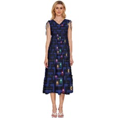 Retro Games V-neck Drawstring Shoulder Sleeveless Maxi Dress by Cendanart