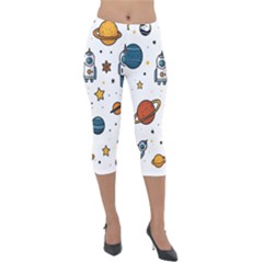 Set Cartoon Symbol Pattern Lightweight Velour Capri Leggings  by Bedest