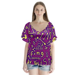 Background Doodles Math V-neck Flutter Sleeve Top by Bedest