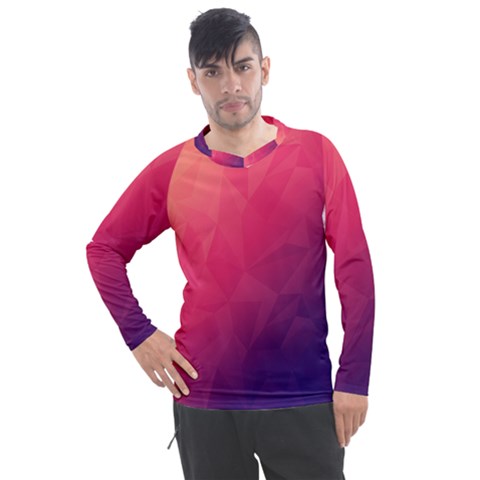 Color Triangle Geometric Textured Men s Pique Long Sleeve T-shirt by Grandong