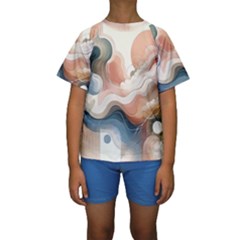 Abstract Pastel Waves Organic Kids  Short Sleeve Swimwear by Grandong