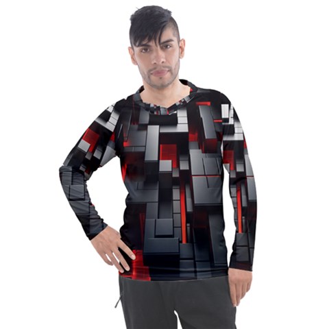 3d Back Red Abstract Pattern Men s Pique Long Sleeve T-shirt by Grandong