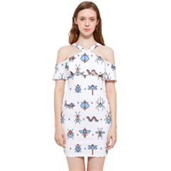 Insects Icons Square Seamless Pattern Shoulder Frill Bodycon Summer Dress by Bedest