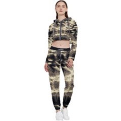 Dark Khaki Beige Tie Dye Cropped Zip Up Lounge Set by CoolDesigns