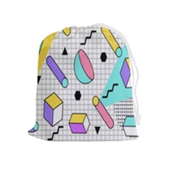 Tridimensional Pastel Shapes Background Memphis Style Drawstring Pouch (xl) by Bedest