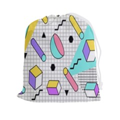 Tridimensional Pastel Shapes Background Memphis Style Drawstring Pouch (2xl) by Bedest