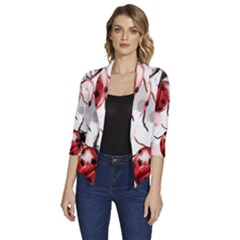 Ladybugs Pattern Texture Watercolor Women s Draped Front 3/4 Sleeve Shawl Collar Jacket by Bedest