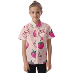 Seamless Strawberry Fruit Pattern Background Kids  Short Sleeve Shirt by Bedest