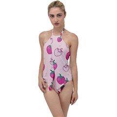 Seamless Strawberry Fruit Pattern Background Go With The Flow One Piece Swimsuit by Bedest