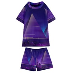 Egyptian Pyramids Night Landscape Cartoon Kids  Swim T-shirt And Shorts Set by Bedest