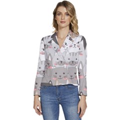 Cute Cats Seamless Pattern Women s Long Sleeve Revers Collar Cropped Jacket by Bedest