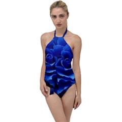Blue Roses Flowers Plant Romance Blossom Bloom Nature Flora Petals Go With The Flow One Piece Swimsuit by Bedest
