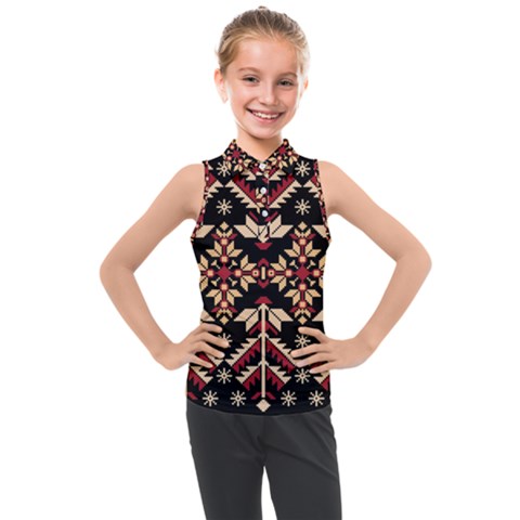 Vector Illustration Of Ukrainian Folk Seamless Pattern Ethnic Ornament Border Element Traditional Kids  Sleeveless Polo T-shirt by Bedest