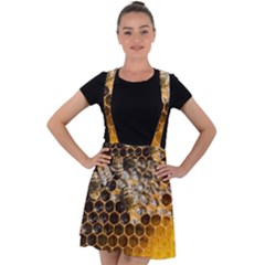 Honeycomb With Bees Velvet Suspender Skater Skirt by Bedest