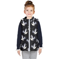 Crane Pattern Bird Animal Kids  Hooded Puffer Vest by Bedest