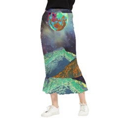 Psychedelic Universe Color Moon Planet Space Maxi Fishtail Chiffon Skirt by Cendanart