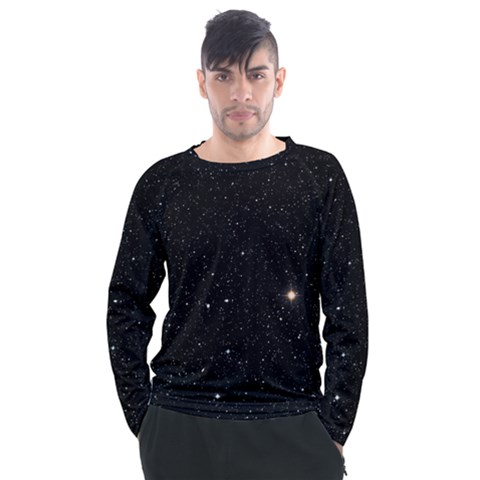 Sky Black Star Night Space Edge Super Dark Universe Men s Long Sleeve Raglan T-shirt by Cendanart