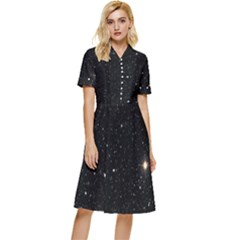 Sky Black Star Night Space Edge Super Dark Universe Button Top Knee Length Dress by Cendanart