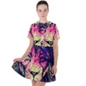 Psychedelic Lion Short Sleeve Shoulder Cut Out Dress  View1