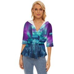 Lake Aurora Borealis Lightweight Drawstring Hooded Top by Ndabl3x
