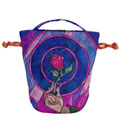 Enchanted Rose Stained Glass Drawstring Bucket Bag by Cendanart