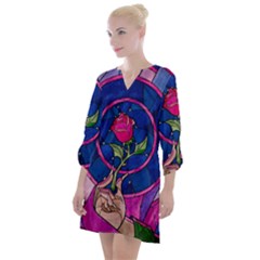 Enchanted Rose Stained Glass Open Neck Shift Dress by Cendanart