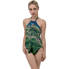 Coast Aerial View Beautiful Landscape Nature Ocean Road Graphy Aerial Coast Drone Go With The Flow One Piece Swimsuit by Bedest