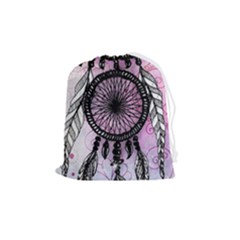 Dream Catcher Art Feathers Pink Drawstring Pouch (medium) by Bedest