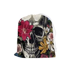 Skull Flowers American Native Dream Catcher Legend Drawstring Pouch (large) by Bedest