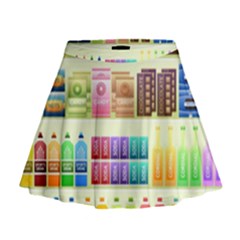 Supermarket Shelf Products Snacks Mini Flare Skirt by Cendanart