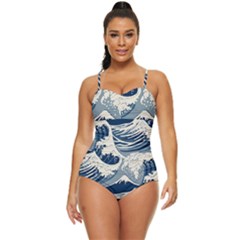 Japanese Wave Pattern Retro Full Coverage Swimsuit by Cendanart