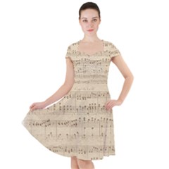Vintage Beige Music Notes Cap Sleeve Midi Dress by Cendanart
