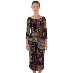 Photo New York City Skyscrapers Quarter Sleeve Midi Bodycon Dress by Cendanart
