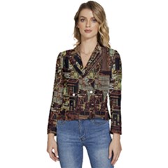Photo New York City Skyscrapers Women s Long Sleeve Revers Collar Cropped Jacket by Cendanart